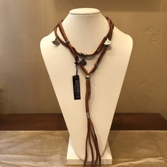 Leatherock Brown Leather Necklace with Charms